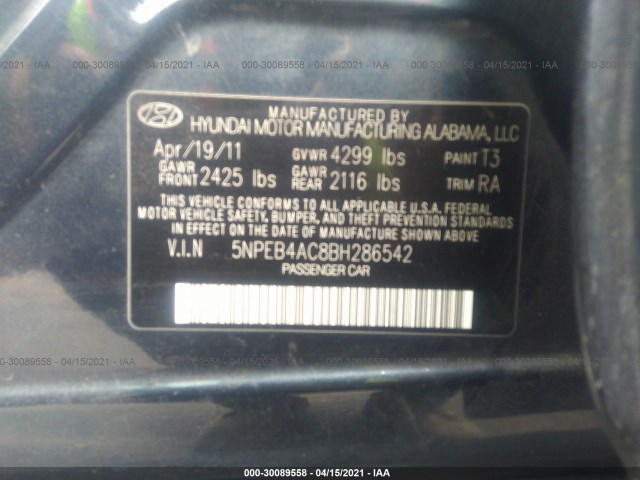 Photo 8 VIN: 5NPEB4AC8BH286542 - HYUNDAI SONATA 