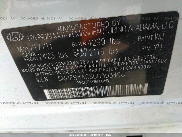 Photo 8 VIN: 5NPEB4AC8BH303498 - HYUNDAI SONATA 