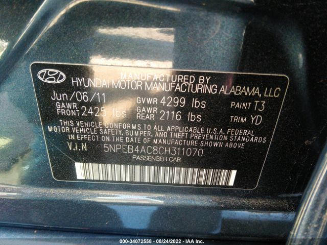 Photo 8 VIN: 5NPEB4AC8CH311070 - HYUNDAI SONATA 