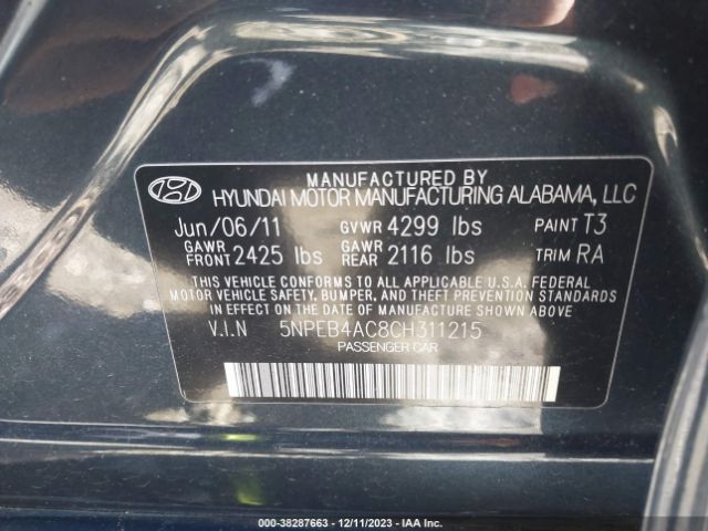 Photo 8 VIN: 5NPEB4AC8CH311215 - HYUNDAI SONATA 