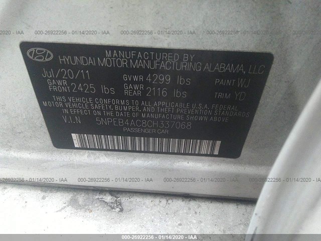 Photo 8 VIN: 5NPEB4AC8CH337068 - HYUNDAI SONATA 