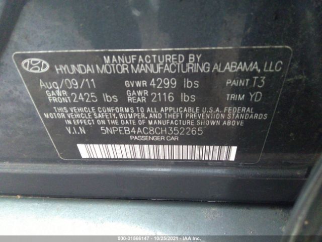 Photo 8 VIN: 5NPEB4AC8CH352265 - HYUNDAI SONATA 