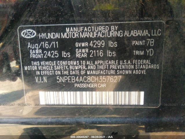 Photo 8 VIN: 5NPEB4AC8CH357627 - HYUNDAI SONATA 