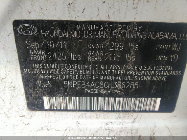 Photo 8 VIN: 5NPEB4AC8CH386285 - HYUNDAI SONATA 