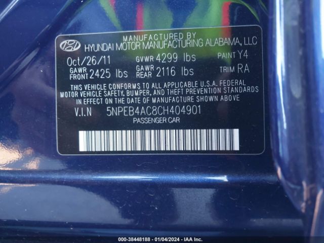 Photo 8 VIN: 5NPEB4AC8CH404901 - HYUNDAI SONATA 