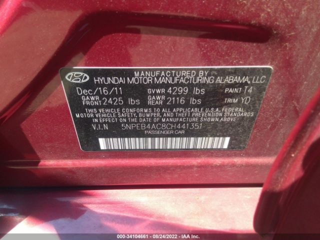 Photo 8 VIN: 5NPEB4AC8CH441351 - HYUNDAI SONATA 