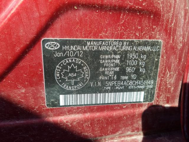 Photo 9 VIN: 5NPEB4AC8CH451149 - HYUNDAI SONATA GLS 