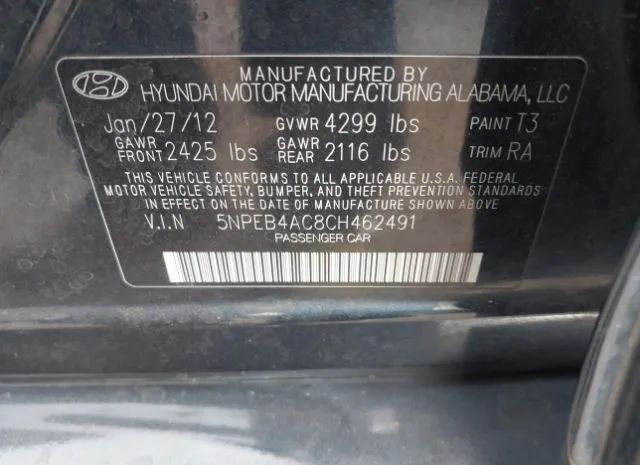 Photo 8 VIN: 5NPEB4AC8CH462491 - HYUNDAI SONATA 