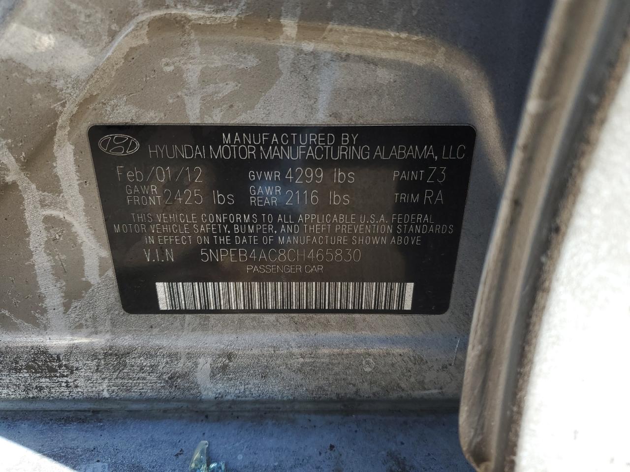 Photo 11 VIN: 5NPEB4AC8CH465830 - HYUNDAI SONATA 