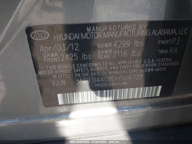 Photo 8 VIN: 5NPEB4AC8DH504708 - HYUNDAI SONATA 