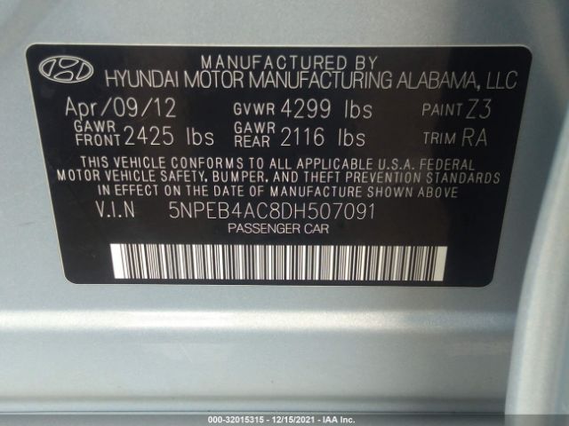 Photo 8 VIN: 5NPEB4AC8DH507091 - HYUNDAI SONATA 