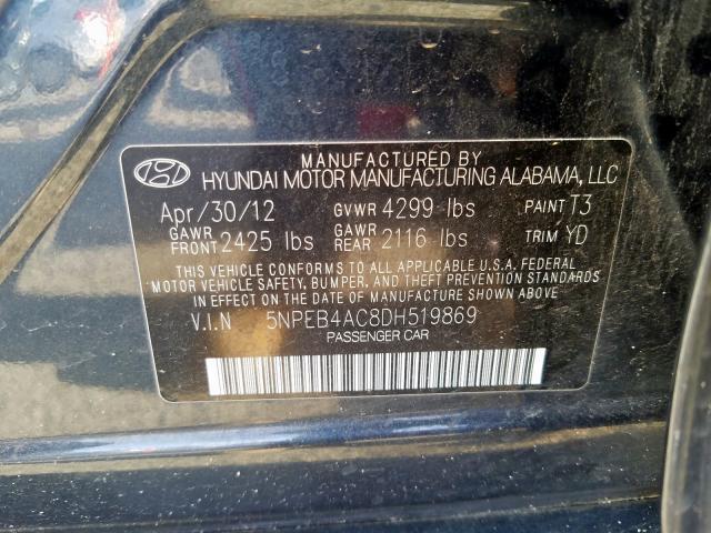 Photo 9 VIN: 5NPEB4AC8DH519869 - HYUNDAI SONATA GLS 