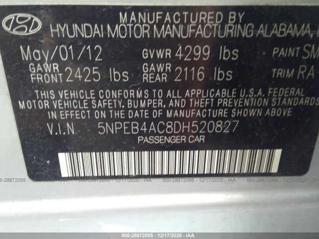 Photo 8 VIN: 5NPEB4AC8DH520827 - HYUNDAI SONATA 