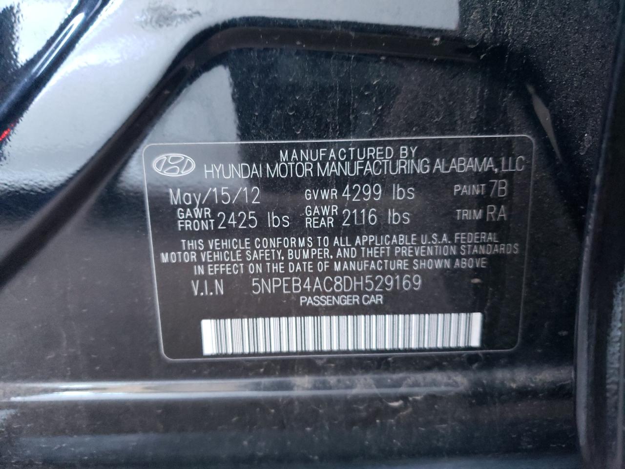 Photo 11 VIN: 5NPEB4AC8DH529169 - HYUNDAI SONATA 