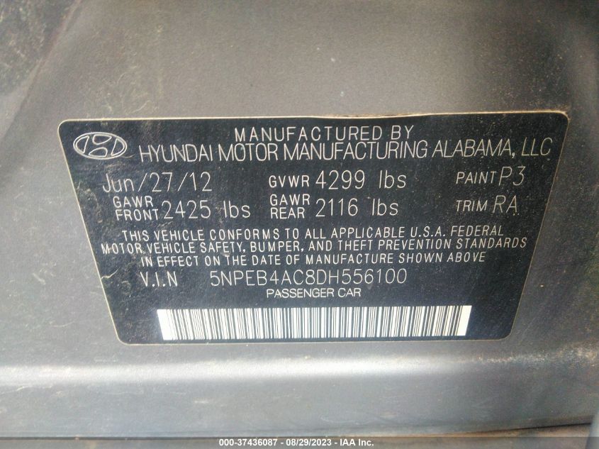 Photo 8 VIN: 5NPEB4AC8DH556100 - HYUNDAI SONATA 