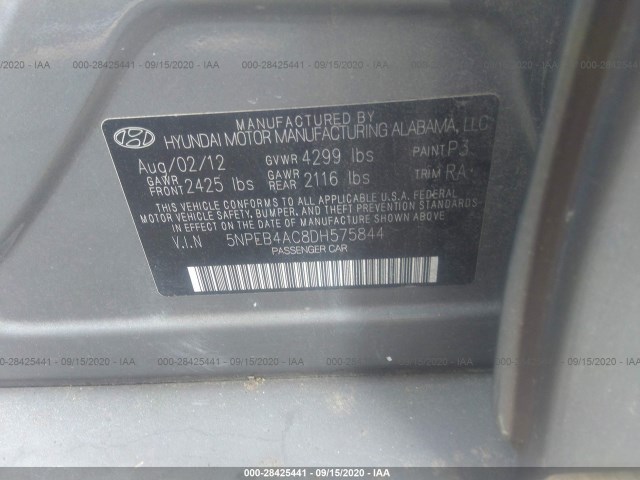 Photo 8 VIN: 5NPEB4AC8DH575844 - HYUNDAI SONATA 