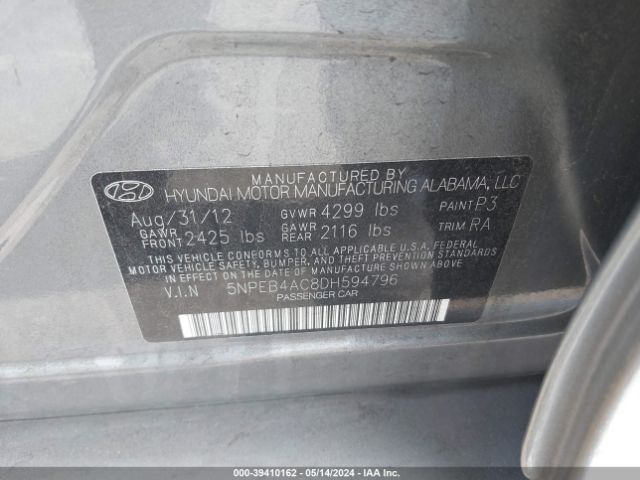 Photo 8 VIN: 5NPEB4AC8DH594796 - HYUNDAI SONATA 