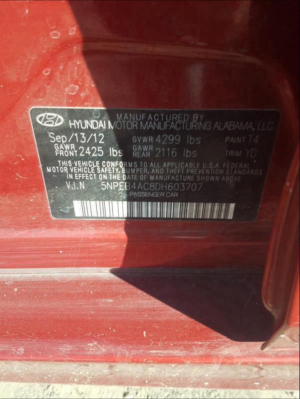 Photo 9 VIN: 5NPEB4AC8DH603707 - HYUNDAI SONATA GLS 