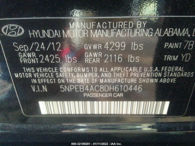 Photo 8 VIN: 5NPEB4AC8DH610446 - HYUNDAI SONATA 