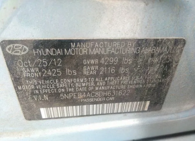 Photo 8 VIN: 5NPEB4AC8DH631622 - HYUNDAI SONATA 