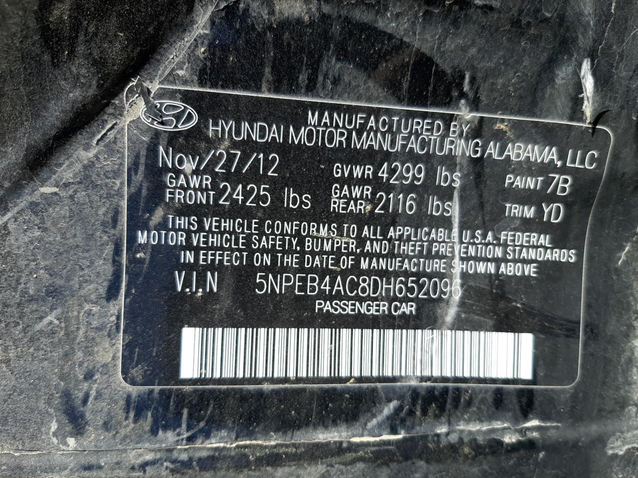 Photo 12 VIN: 5NPEB4AC8DH652096 - HYUNDAI SONATA 