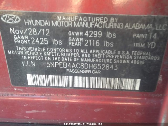 Photo 8 VIN: 5NPEB4AC8DH652843 - HYUNDAI SONATA 