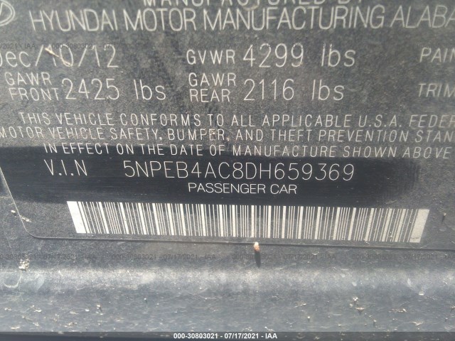 Photo 8 VIN: 5NPEB4AC8DH659369 - HYUNDAI SONATA 