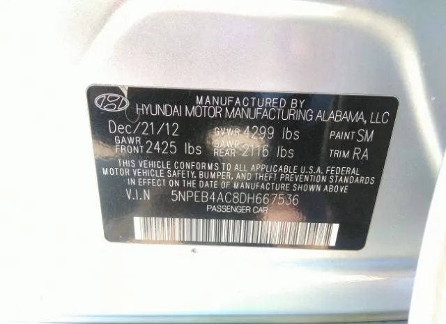 Photo 8 VIN: 5NPEB4AC8DH667536 - HYUNDAI SONATA 