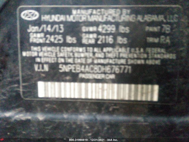 Photo 8 VIN: 5NPEB4AC8DH676771 - HYUNDAI SONATA 