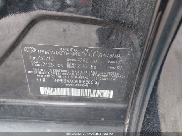 Photo 8 VIN: 5NPEB4AC8DH686006 - HYUNDAI SONATA 