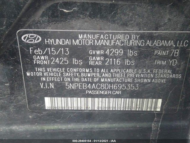 Photo 8 VIN: 5NPEB4AC8DH695353 - HYUNDAI SONATA 