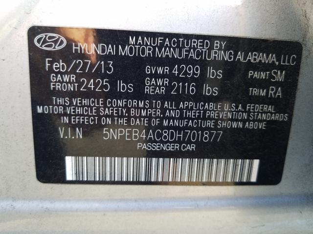 Photo 9 VIN: 5NPEB4AC8DH701877 - HYUNDAI SONATA GLS 