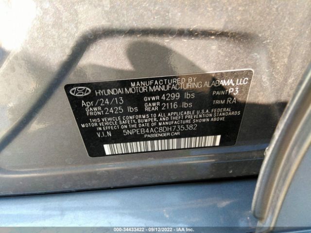 Photo 8 VIN: 5NPEB4AC8DH735382 - HYUNDAI SONATA 