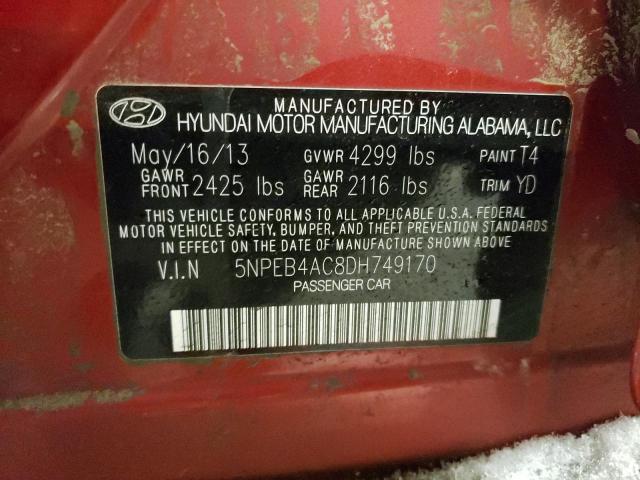 Photo 11 VIN: 5NPEB4AC8DH749170 - HYUNDAI SONATA GLS 