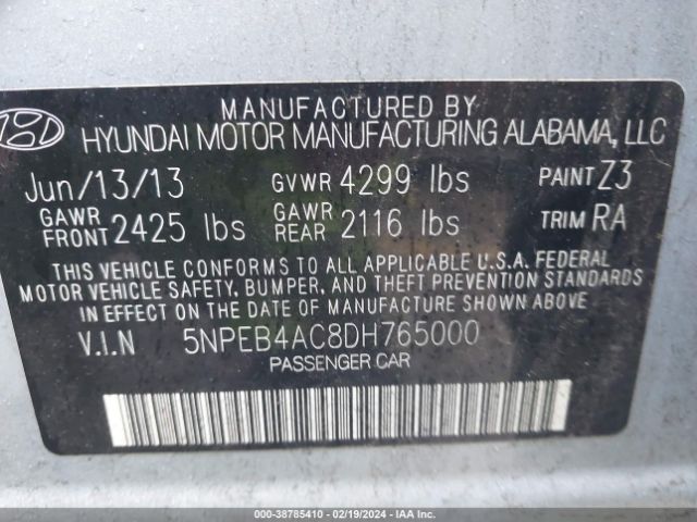 Photo 8 VIN: 5NPEB4AC8DH765000 - HYUNDAI SONATA 