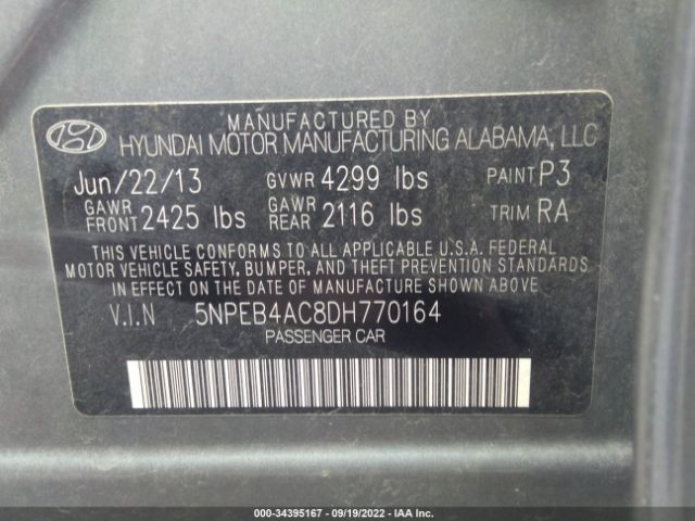 Photo 8 VIN: 5NPEB4AC8DH770164 - HYUNDAI SONATA 