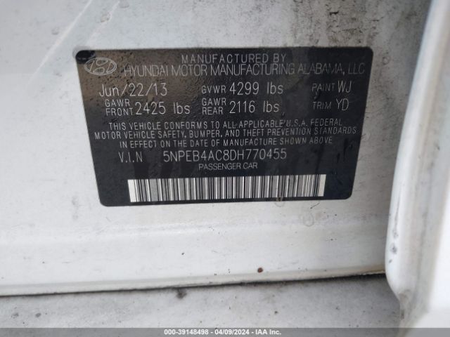 Photo 8 VIN: 5NPEB4AC8DH770455 - HYUNDAI SONATA 