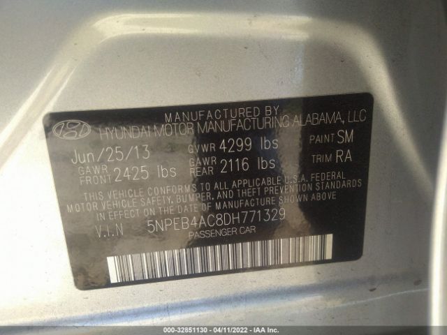 Photo 8 VIN: 5NPEB4AC8DH771329 - HYUNDAI SONATA 