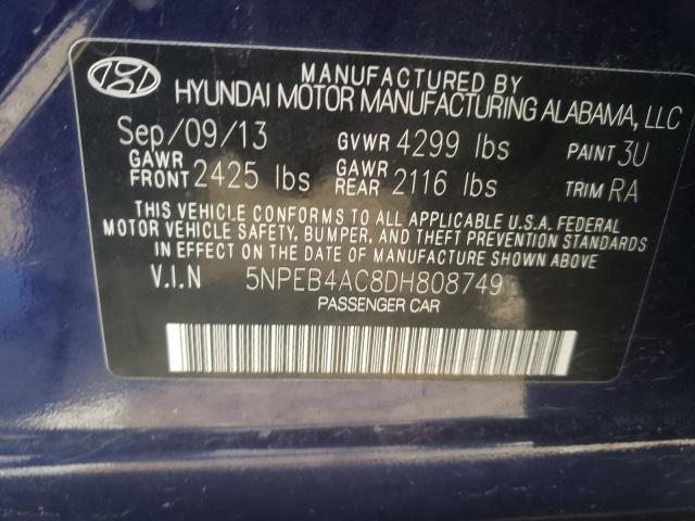 Photo 9 VIN: 5NPEB4AC8DH808749 - HYUNDAI SONATA GLS 