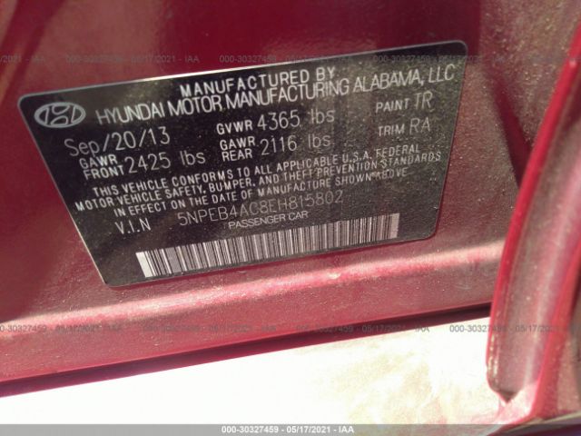 Photo 8 VIN: 5NPEB4AC8EH815802 - HYUNDAI SONATA 