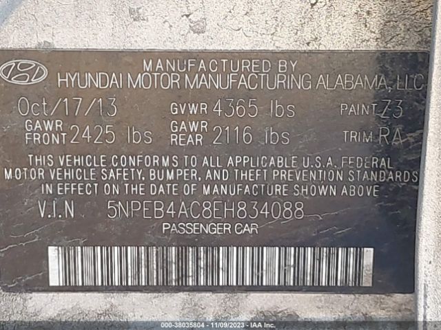 Photo 8 VIN: 5NPEB4AC8EH834088 - HYUNDAI SONATA 