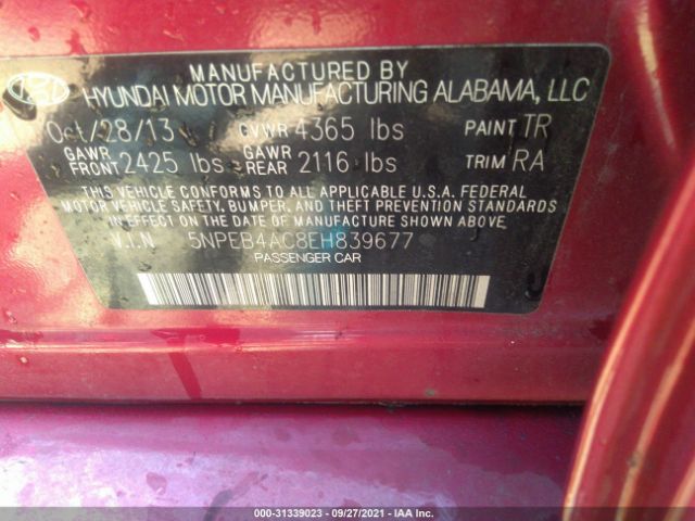 Photo 8 VIN: 5NPEB4AC8EH839677 - HYUNDAI SONATA 