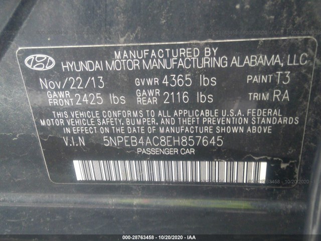 Photo 8 VIN: 5NPEB4AC8EH857645 - HYUNDAI SONATA 