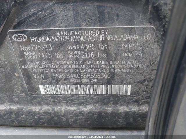 Photo 8 VIN: 5NPEB4AC8EH858360 - HYUNDAI SONATA 