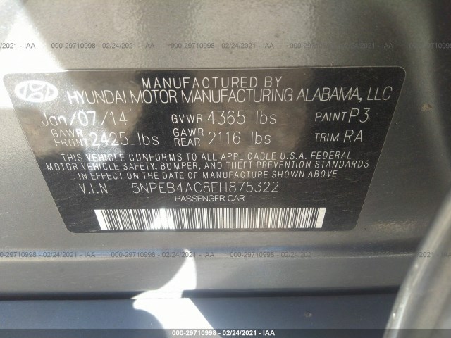 Photo 8 VIN: 5NPEB4AC8EH875322 - HYUNDAI SONATA 