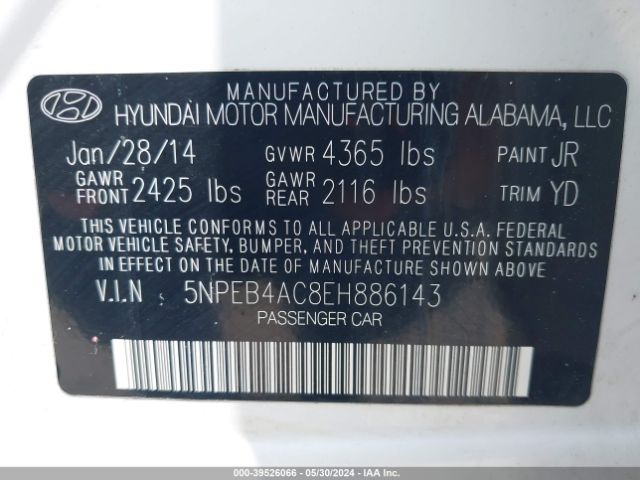 Photo 8 VIN: 5NPEB4AC8EH886143 - HYUNDAI SONATA 