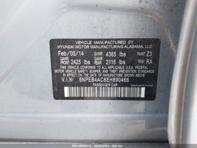 Photo 8 VIN: 5NPEB4AC8EH890466 - HYUNDAI SONATA 