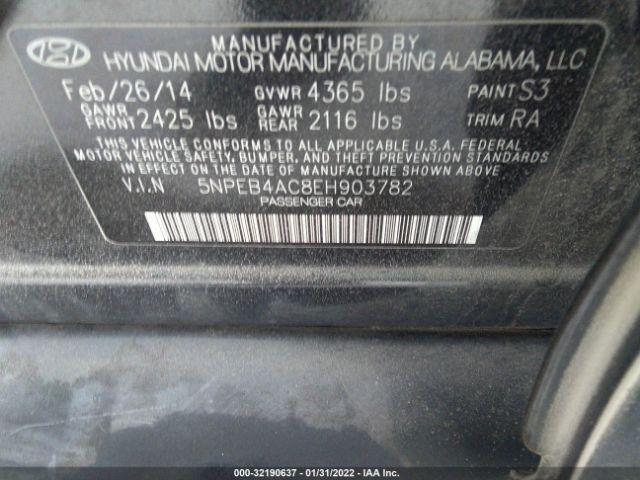 Photo 8 VIN: 5NPEB4AC8EH903782 - HYUNDAI SONATA 