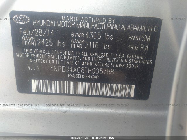 Photo 8 VIN: 5NPEB4AC8EH905788 - HYUNDAI SONATA 