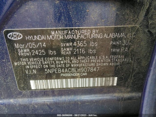 Photo 8 VIN: 5NPEB4AC8EH907847 - HYUNDAI SONATA 